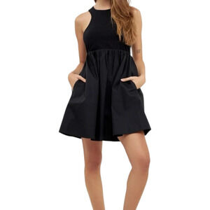 Grey Lab Black Mixed Media Racerback Voluminous Mini Dress Size XS